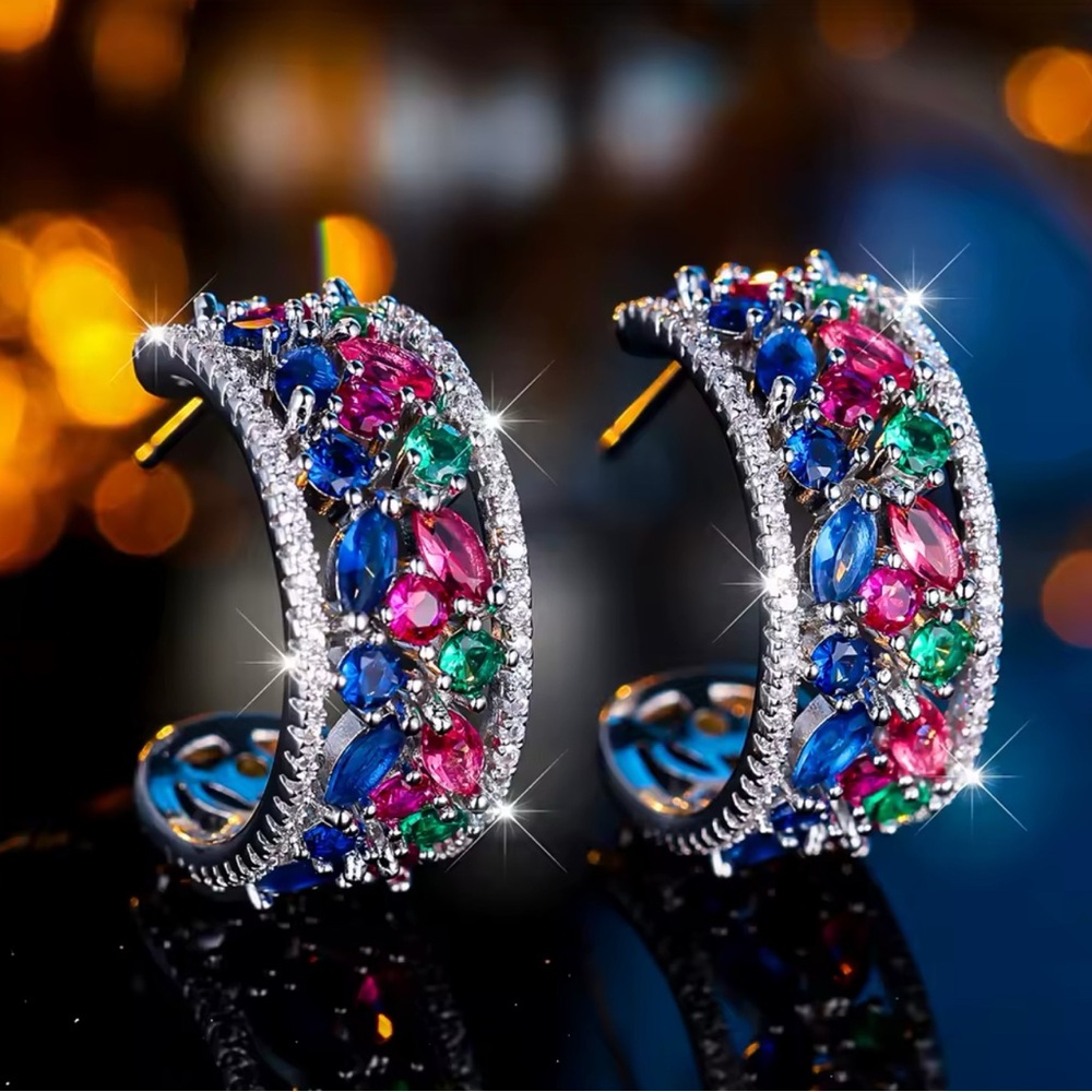 Elegant Multicolor Gemstone Hoop Earrings